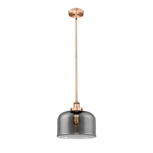 Innovations Bell 12in 1-Light Mini Pendant | Industrial Antique Copper Steel and Light Smoke Glass | Kitchen Island & Dining Room | Model 616-1SH-AC-G73-L