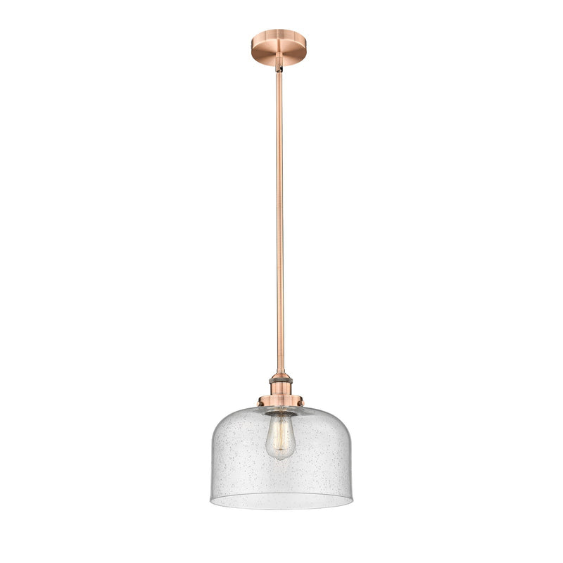 Innovations Bell 12in 1-Light Mini Pendant | Industrial Antique Copper Steel and Seedy Glass | Kitchen Island & Dining Room | Model 616-1SH-AC-G74-L-LED