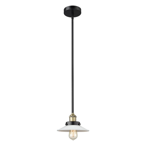 Innovations Halophane 9in 1-Light Mini Pendant | Industrial Black Antique Brass and Matte White Glass | Kitchen Island & Dining | Model 616-1SH-BAB-G1