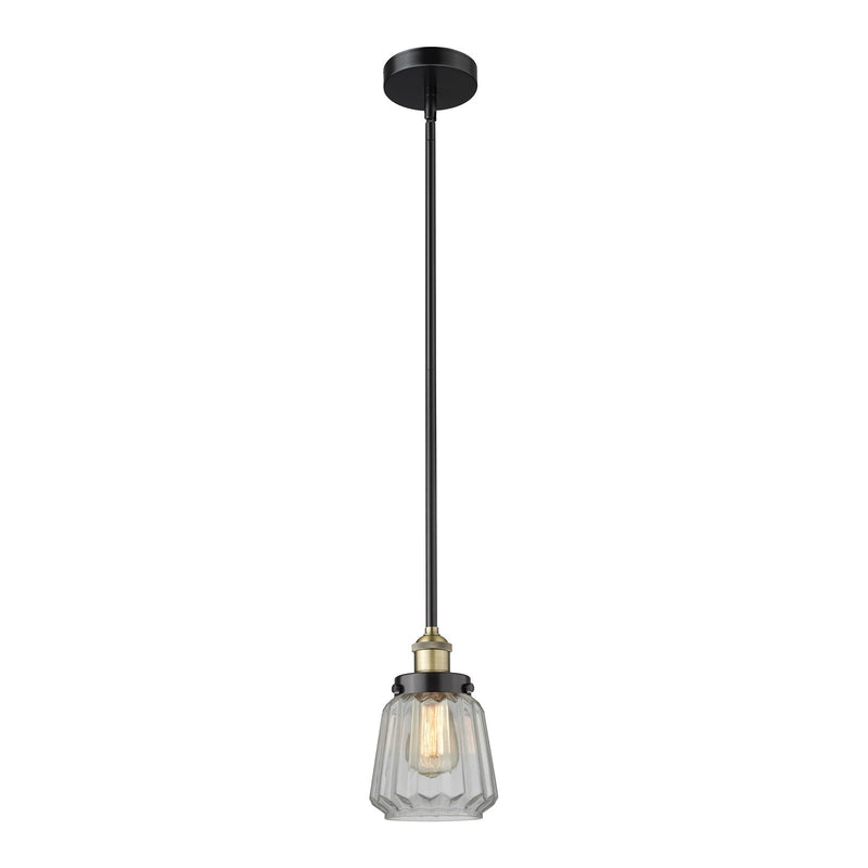 Innovations Chatham 7in 1-Light Mini Pendant | Industrial Black Antique Brass and Clear Ribbed Glass | Kitchen Island & Dining | Model 616-1SH-BAB-G142