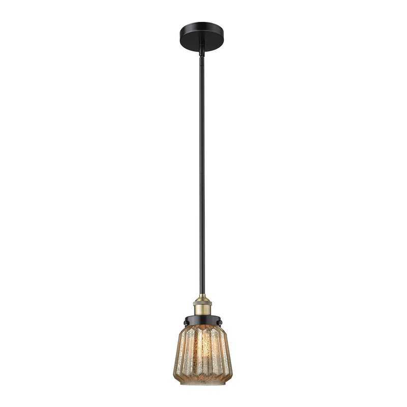 Innovations Chatham 7in 1-Light Mini Pendant | Art Deco Industrial Black Antique Brass Steel and Mercury Ribbed Glass | Kitchen | Model 616-1SH-BAB-G146