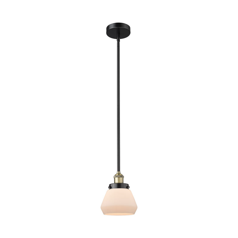 Innovations Fulton 7in 1-Light Mini Pendant | Industrial Black Antique Brass and Matte White Frosted Glass | Kitchen Island & | Model 616-1SH-BAB-G171
