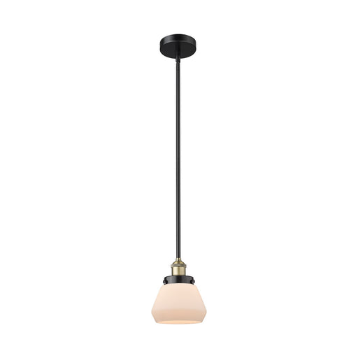 Innovations Fulton 7in 1-Light Mini Pendant | Industrial Black Antique Brass and Matte White Frosted Glass | Kitchen Island & | Model 616-1SH-BAB-G171