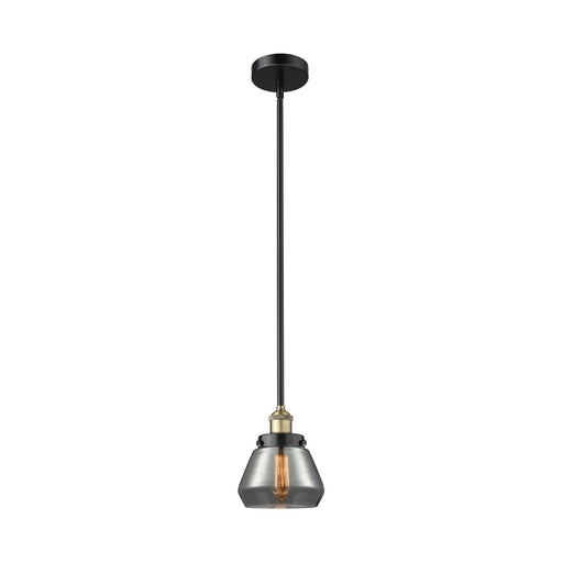 Innovations Fulton 7in 1-Light Mini Pendant | Industrial Black Antique Brass and Light Smoke Glass | Kitchen Island & Dining Room | Model 616-1SH-BAB-G173