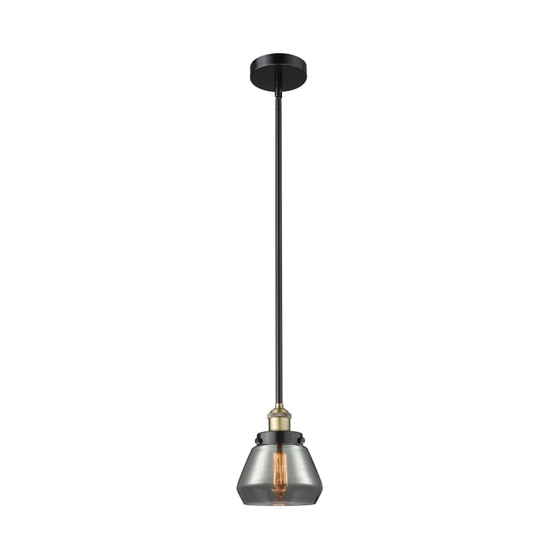 Innovations Fulton 7in 1-Light Mini Pendant | Industrial Black Antique Brass and Light Smoke Glass | Kitchen Island & Dining Room | Model 616-1SH-BAB-G173