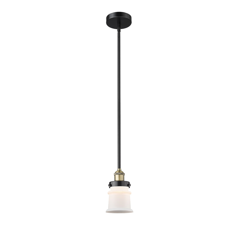 Innovations Canton 5.25in 1-Light Mini Pendant | Industrial Black Antique Brass and Matte White Frosted Glass | Kitchen Island | Model 616-1SH-BAB-G181S
