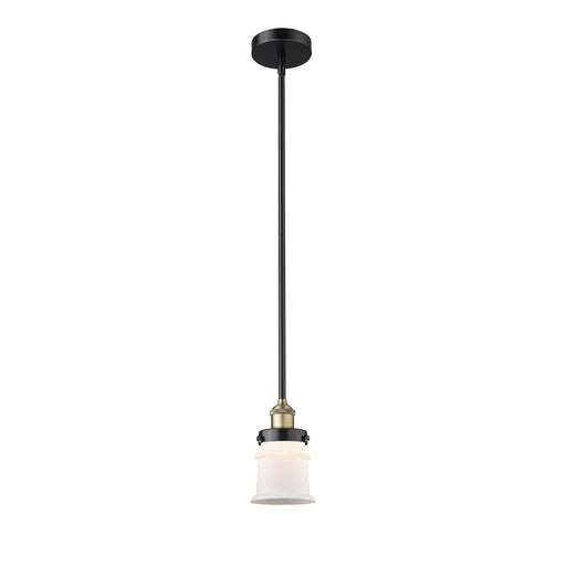 Innovations Canton 5.25in 1-Light Mini Pendant | Industrial Black Antique Brass and Matte White Frosted Glass | Kitchen Island | Model 616-1SH-BAB-G181S