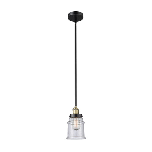 Innovations Canton 6in 1-Light Mini Pendant | Industrial Black Antique Brass Steel and Seedy Glass | Kitchen Island & Dining Room | Model 616-1SH-BAB-G184