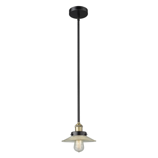 Innovations Halophane 9in 1-Light Mini Pendant | Industrial Black Antique Brass Steel and Clear Glass | Kitchen Island & Dining | Model 616-1SH-BAB-G2