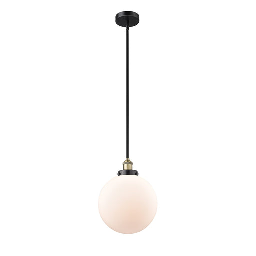 Innovations Beacon 12in 1-Light Mini Pendant | Industrial Black Antique Brass and Matte White Frosted Glass | Kitchen Island & | Model 616-1SH-BAB-G201-12