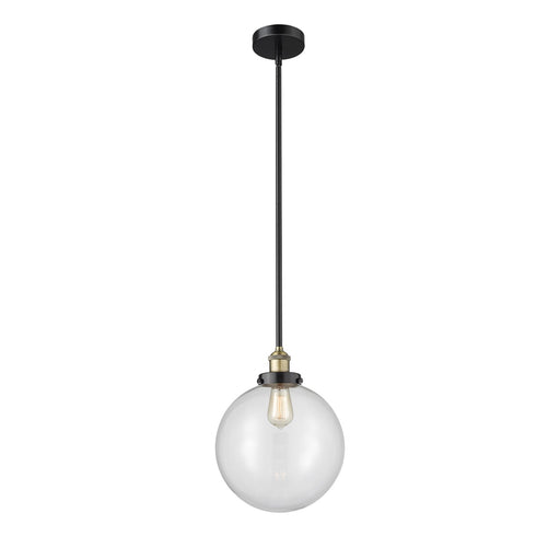 Innovations Beacon 12in 1-Light Mini Pendant | Industrial Black Antique Brass Steel and Clear Glass | Kitchen Island & Dining | Model 616-1SH-BAB-G202-12