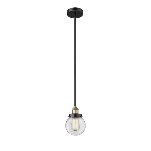 Innovations Beacon 6in 1-Light Mini Pendant | Industrial Black Antique Brass and Clear Glass | Kitchen Island & Dining Room | 6 | Model 616-1SH-BAB-G202-6