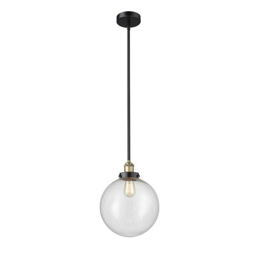 Innovations Beacon 12in 1-Light Mini Pendant | Industrial Black Antique Brass Steel and Seedy Glass | Kitchen Island & Dining | Model 616-1SH-BAB-G204-12