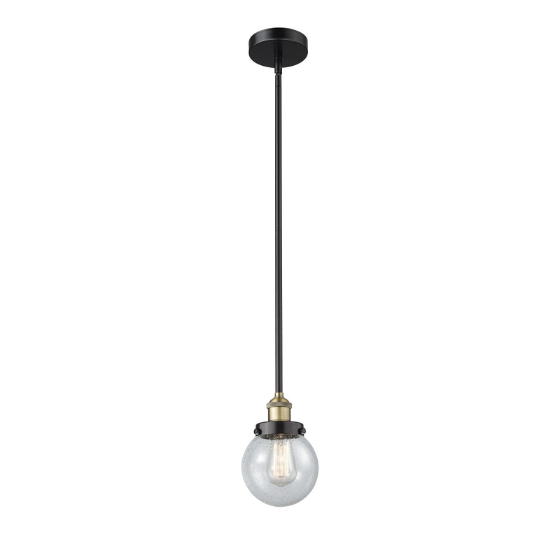 Innovations Beacon 6in 1-Light Mini Pendant | Industrial Black Antique Brass Steel and Seedy Glass | Kitchen Island & Dining | Model 616-1SH-BAB-G204-6