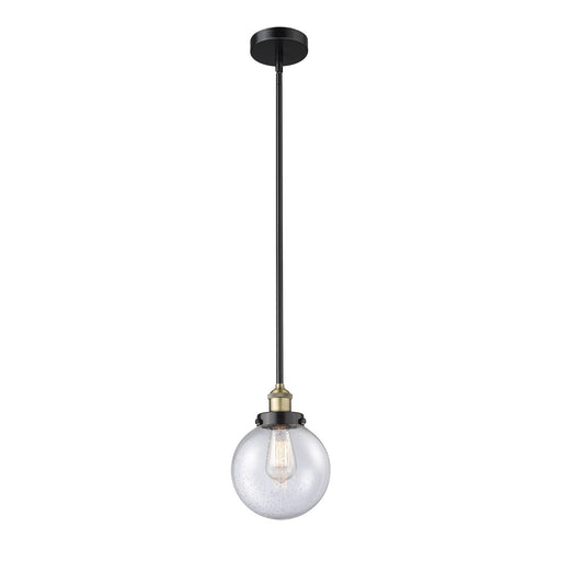 Innovations Beacon 8in 1-Light Mini Pendant | Industrial Black Antique Brass Steel and Seedy Glass | Kitchen Island & Dining | Model 616-1SH-BAB-G204-8