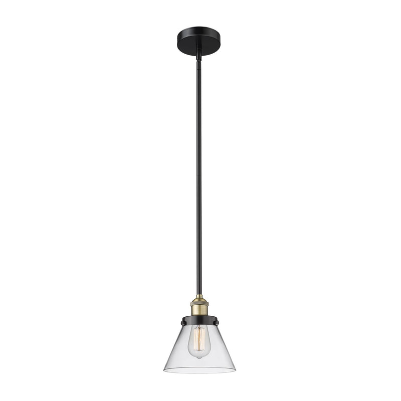 Innovations Cone 1-Light 7.75in Mini Pendant | Industrial Black Antique Brass Steel and Clear Glass | Kitchen Island & Dining Room | Model 616-1SH-BAB-G42