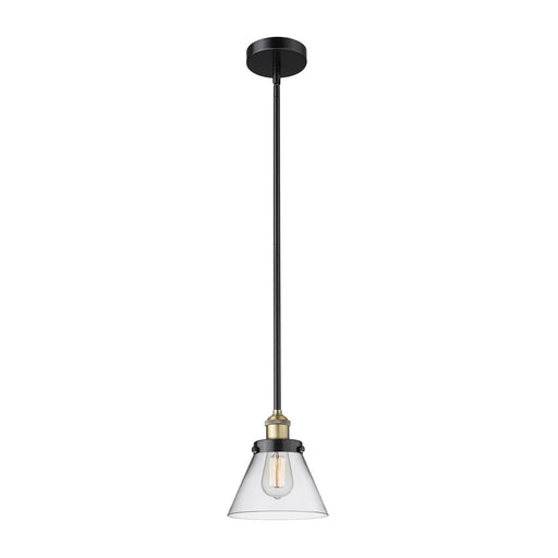Innovations Cone 1-Light 7.75in Mini Pendant | Industrial Black Antique Brass Steel and Clear Glass | Kitchen Island & Dining Room | Model 616-1SH-BAB-G42