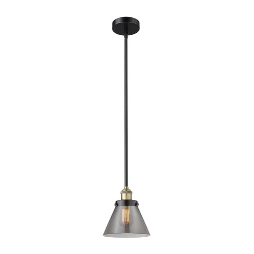 Innovations Cone 8in 1-Light Mini Pendant | Industrial Black Antique Brass and Light Smoke Glass | Kitchen Island & Dining Room | Model 616-1SH-BAB-G43