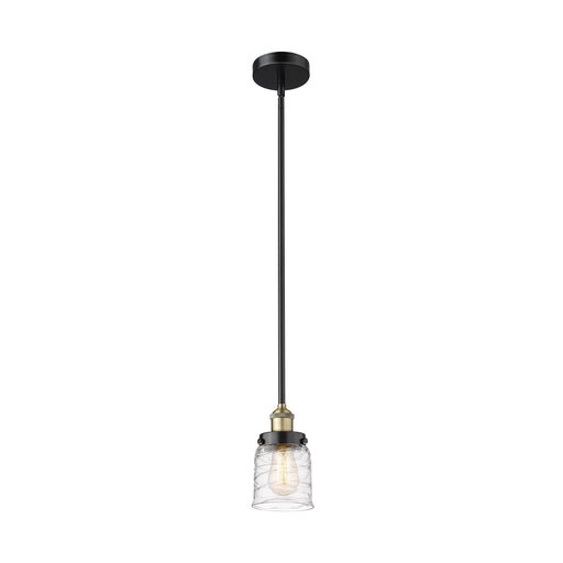 Innovations Bell 5in 1-Light Mini Pendant | Industrial Black Antique Brass Steel and Clear Deco Swirl Glass | Kitchen Island & | Model 616-1SH-BAB-G513