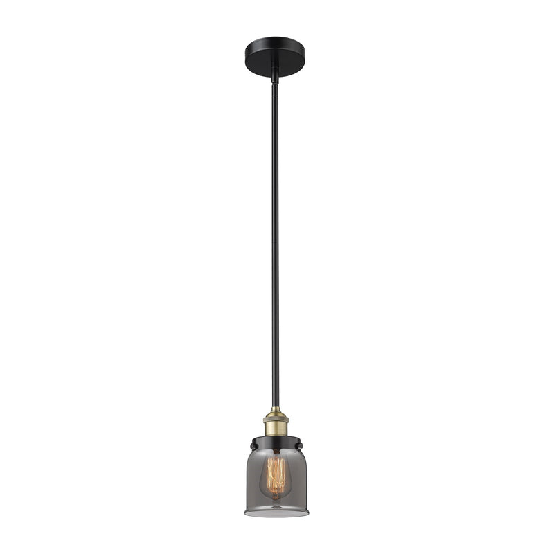 Innovations Bell 5in 1-Light Mini Pendant | Industrial Black Antique Brass and Light Smoke Glass | Kitchen Island & Breakfast Bar | Model 616-1SH-BAB-G53