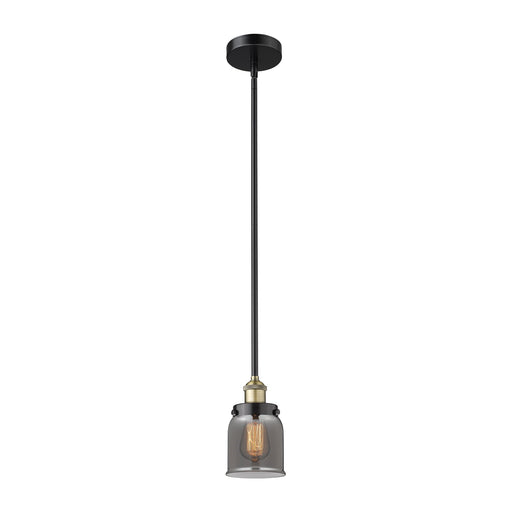 Innovations Bell 5in 1-Light Mini Pendant | Industrial Black Antique Brass and Light Smoke Glass | Kitchen Island & Breakfast Bar | Model 616-1SH-BAB-G53