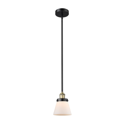Innovations Cone 6.25in 1-Light Mini Pendant | Industrial Black Antique Brass and Matte White Frosted Glass | Kitchen Island & | Model 616-1SH-BAB-G61