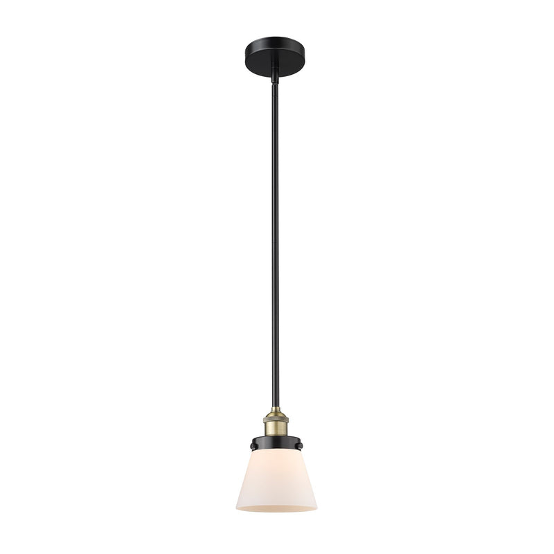 Innovations Cone 6.25in 1-Light Mini Pendant | Industrial Black Antique Brass and Matte White Frosted Glass | Kitchen Island & | Model 616-1SH-BAB-G61
