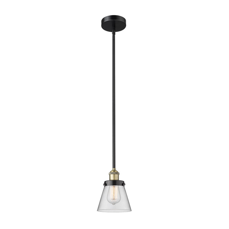 Innovations Cone 6.25in 1-Light Mini Pendant | Industrial Black Antique Brass Steel and Clear Glass | Kitchen Island & Dining Room | Model 616-1SH-BAB-G62