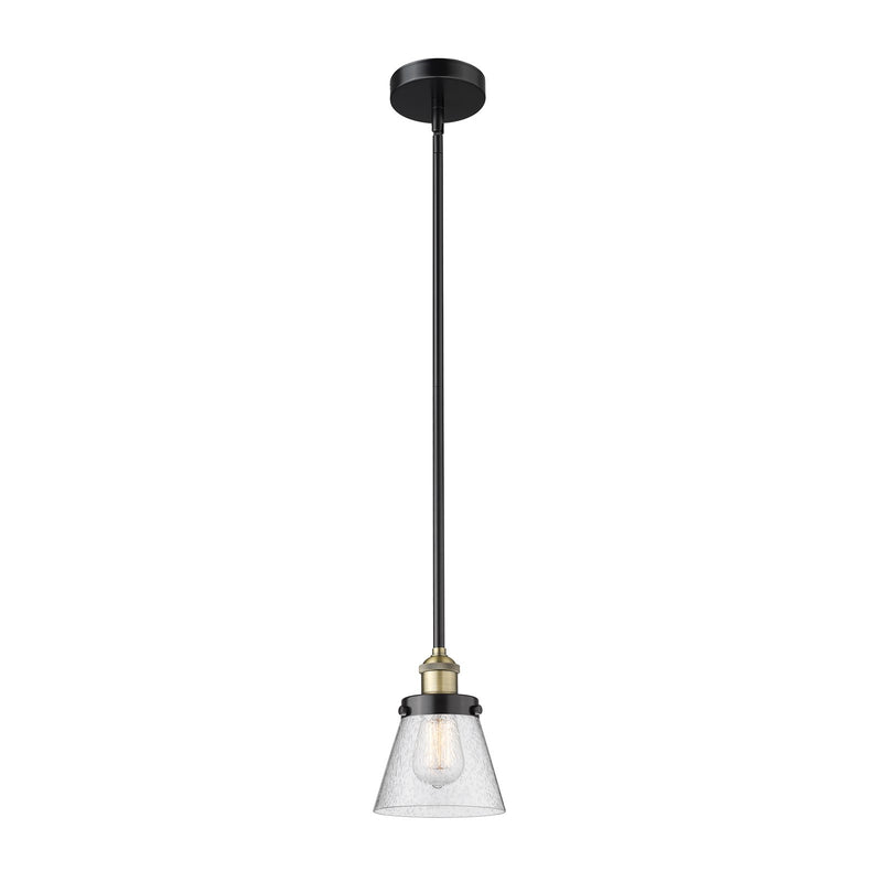 Innovations Cone 6.25in 1-Light Mini Pendant | Industrial Black Antique Brass Steel and Seedy Glass | Kitchen Island | 6.25 x 6.25 | Model 616-1SH-BAB-G64