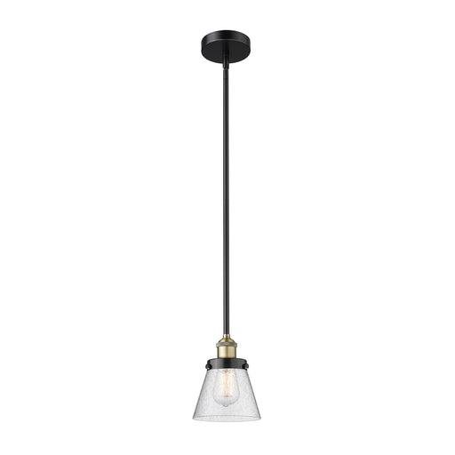 Innovations Cone 6.25in 1-Light Mini Pendant | Industrial Black Antique Brass Steel and Seedy Glass | Kitchen Island | 6.25 x 6.25 | Model 616-1SH-BAB-G64