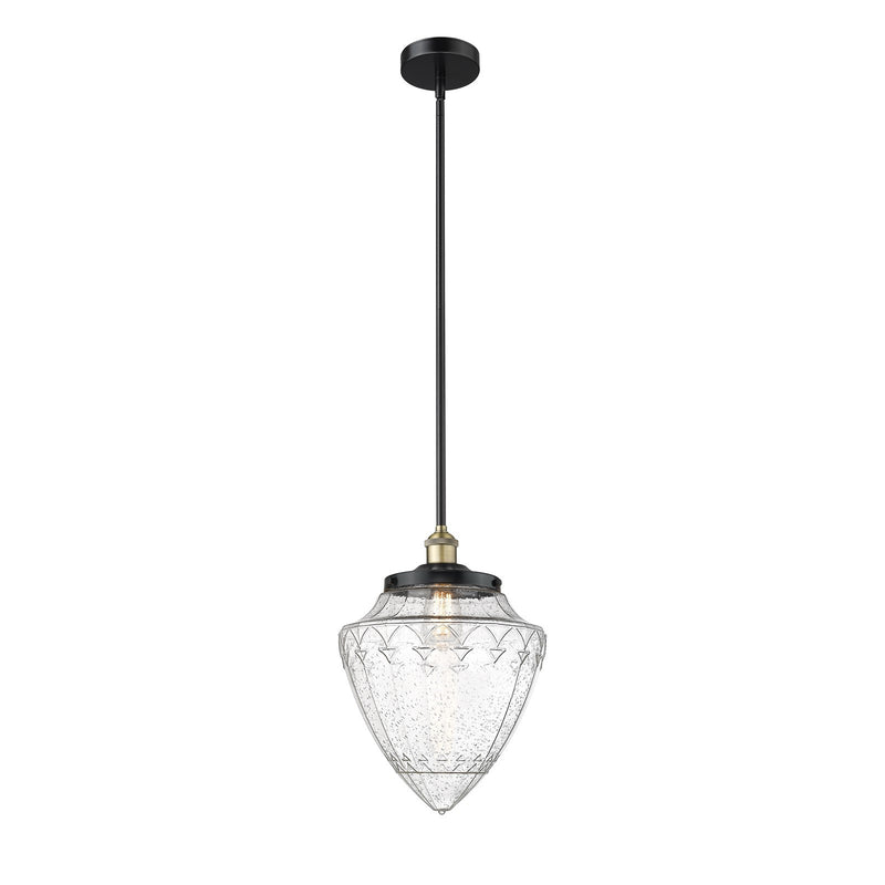 Innovations Bullet 12in 1-Light Mini Pendant | Traditional Art Deco Black Antique Brass Steel and Seedy Glass | Kitchen Island | Model 616-1SH-BAB-G664-12