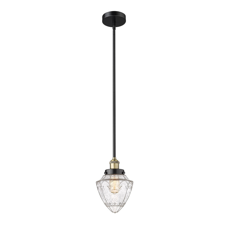 Innovations Bullet 7in 1-Light Mini Pendant | Traditional Art Deco Black Antique Brass Steel and Seedy Glass | Kitchen Island & | Model 616-1SH-BAB-G664-7