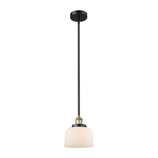Innovations Bell 8in 1-Light Mini Pendant | Industrial Black Antique Brass and Matte White Frosted Glass | Kitchen Island & Dining | Model 616-1SH-BAB-G71