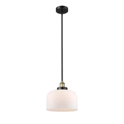 Innovations Bell 12in 1-Light Mini Pendant | Industrial Black Antique Brass Steel and Matte White Frosted Glass | Kitchen Island | Model 616-1SH-BAB-G71-L