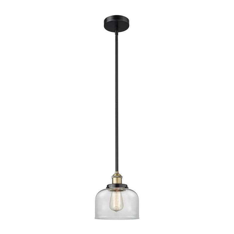 Innovations Bell 8in 1-Light Mini Pendant | Industrial Black Antique Brass and Clear Glass | Kitchen Island & Dining Room | 7.75 x | Model 616-1SH-BAB-G72