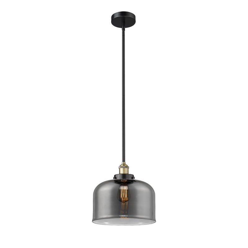 Innovations Bell 12in 1-Light Mini Pendant | Industrial Black Antique Brass Steel and Light Smoke Glass | Kitchen Island & | Model 616-1SH-BAB-G73-L