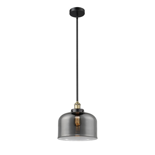 Innovations Bell 12in 1-Light Mini Pendant | Industrial Black Antique Brass Steel and Light Smoke Glass | Kitchen Island & | Model 616-1SH-BAB-G73-L