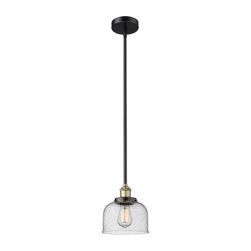 Innovations Bell 8in 1-Light Mini Pendant | Industrial Black Antique Brass Steel and Seedy Glass | Kitchen Island & Dining Room | Model 616-1SH-BAB-G74