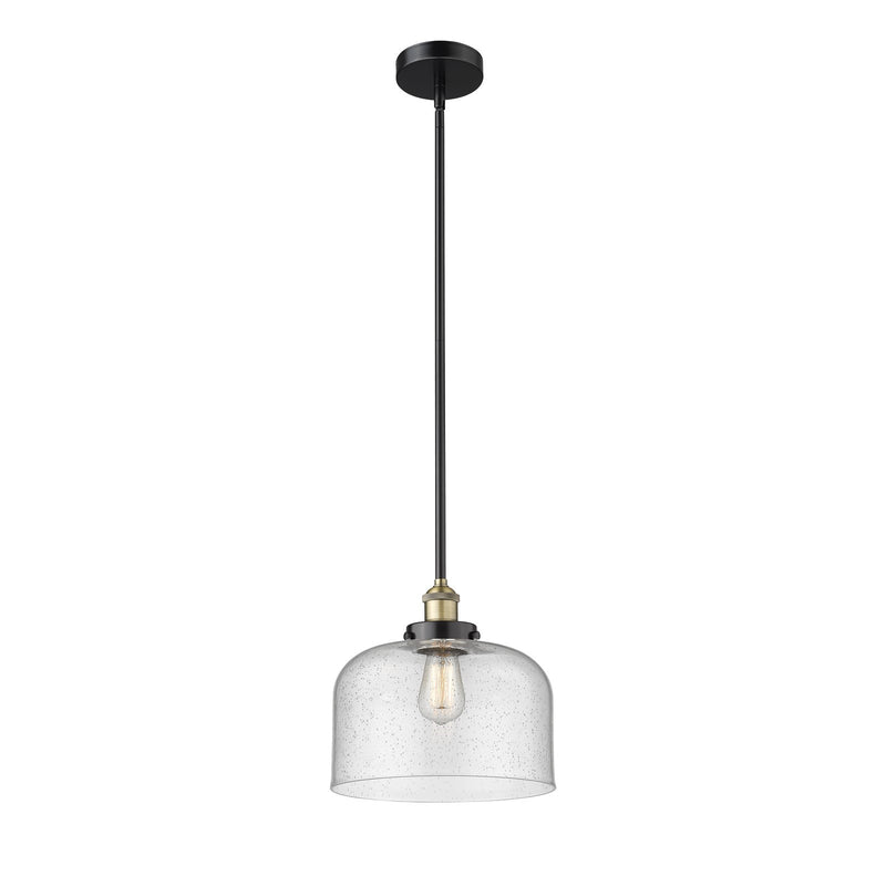 Innovations Bell 12in 1-Light Mini Pendant | Industrial Black Antique Brass Steel and Seedy Glass | Kitchen Island & Dining Room | Model 616-1SH-BAB-G74-L