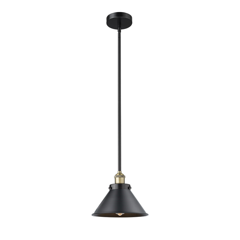 Innovations Briarcliff 10in 1-Light Mini Pendant | Traditional Industrial Black Antique Brass and Matte Black Metal Shade | Model 616-1SH-BAB-M10-BK