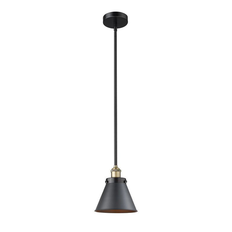 Innovations Appalachian 8in 1-Light Mini Pendant | Industrial Black Antique Brass Steel and Matte Black Metal Shade | Kitchen | Model 616-1SH-BAB-M13-BK