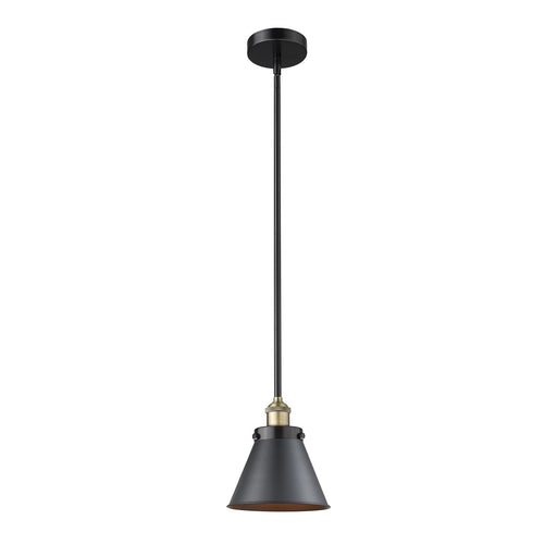 Innovations Appalachian 8in 1-Light Mini Pendant | Industrial Black Antique Brass Steel and Matte Black Metal Shade | Kitchen | Model 616-1SH-BAB-M13-BK