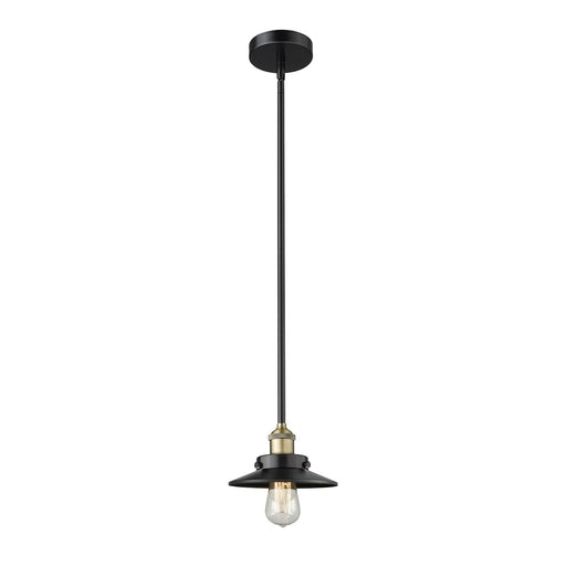 Innovations Lighting Edison 8in 1-Light Mini Pendant | Industrial Black Antique Brass and Matte Black Metal Shade | Kitchen | Model 616-1SH-BAB-M6-BK