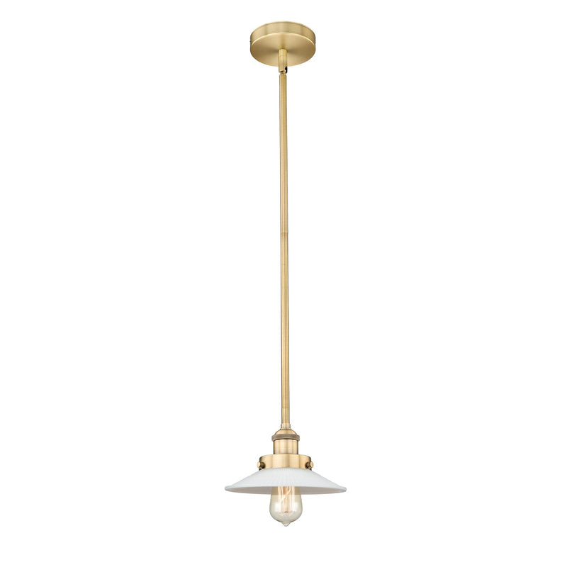 Innovations Halophane 9in 1-Light Mini Pendant | Industrial Brushed Brass Steel and Matte White Frosted Glass | Kitchen Island & | Model 616-1SH-BB-G1-LED