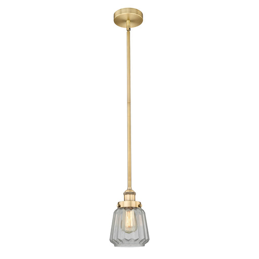 Innovations Chatham 7in 1-Light Mini Pendant | Art Deco Brushed Brass and Clear Ribbed Glass | Kitchen Island & Dining Room | 7 x | Model 616-1SH-BB-G142