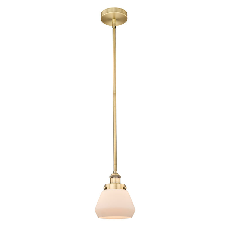 Innovations Fulton 7in 1-Light Mini Pendant | Industrial Brushed Brass and Matte White Frosted Glass | Kitchen Island & Dining | Model 616-1SH-BB-G171