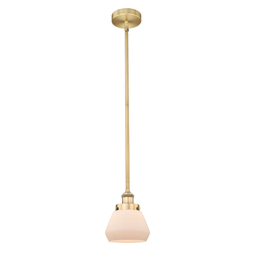 Innovations Fulton 7in 1-Light Mini Pendant | Industrial Brushed Brass Steel and Matte White Frosted Glass | Kitchen Island & | Model 616-1SH-BB-G171-LED