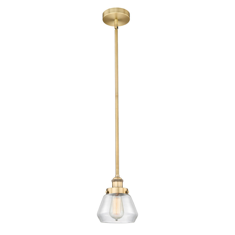 Innovations Fulton 7in 1-Light Mini Pendant | Industrial Brushed Brass Steel and Clear Glass | Kitchen Island & Dining Room | Model 616-1SH-BB-G172-LED