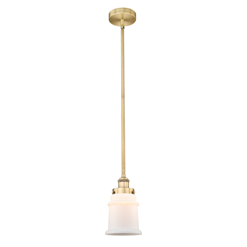 Innovations Canton 6in 1-Light Mini Pendant | Industrial Brushed Brass Steel and Matte White Frosted Glass | Kitchen Island & | Model 616-1SH-BB-G181