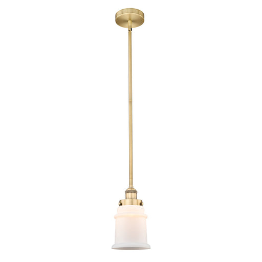 Innovations Canton 6in 1-Light Mini Pendant | Industrial Brushed Brass Steel and Matte White Frosted Glass | Kitchen Island & | Model 616-1SH-BB-G181